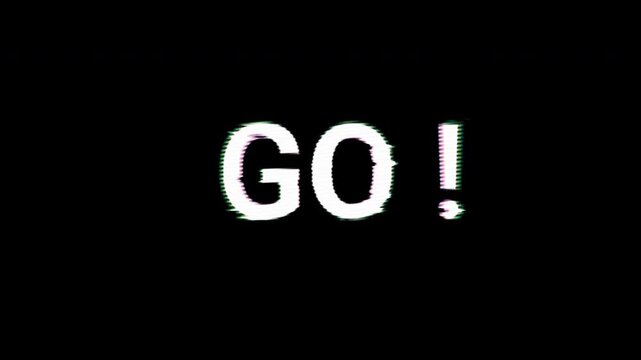 Energetic digital countdown 3 2 1 Go! animation in glitch style, bold 4K typography with futuristic distortion and dynamic motion effect.