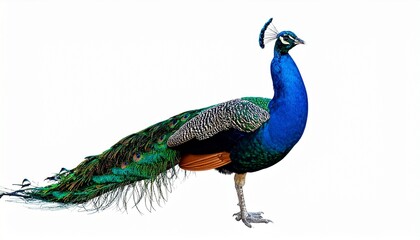 Fototapeta premium Peacock pheasant bird with iridescent spotted feathers colorful plumage exotic wild bird isolated on white background 