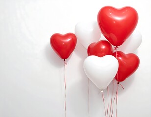 Floating love: a bunch of heart-shaped balloons against a clean white backdrop