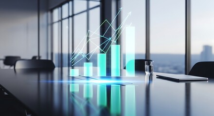 Holographic Business Chart in Modern Office Conference Room.