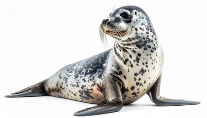 Naklejka premium Leopard seal with streamlined gray body spotted skin flippers strong aquatic predator animal isolated on white background 