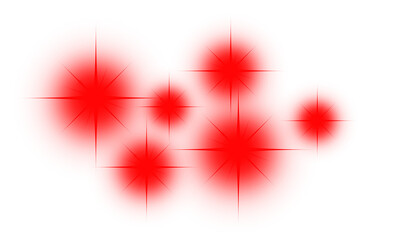 Red glowing starbursts isolated on transparent background