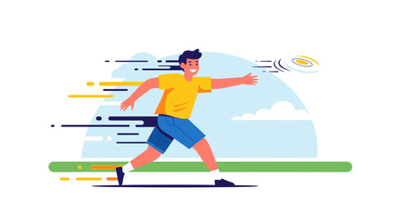 Fototapeta premium Illustration of a person playing frisbee in a park during a sunny day
