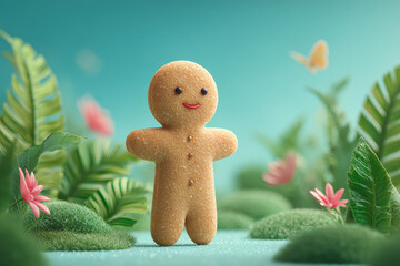 gingerbread man comes to life in augmented reality playfully interacting with nature