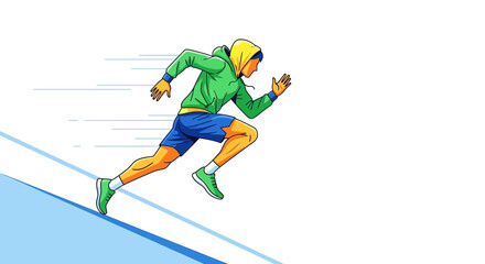 Fototapeta premium Illustration of a person running uphill with speed lines great for fitness and exercise