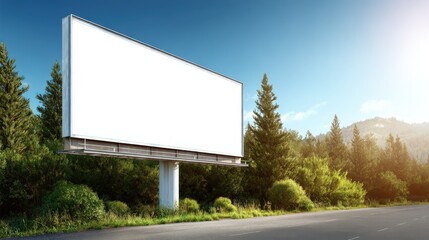 Fototapeta premium Billboard Mockup on Highway with Sunny Background: Ideal for Outdoor Advertising and Marketing Campaigns