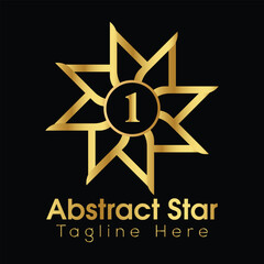 Golden abstract star logo with number one and text placeholder on black background vector 1