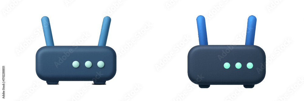 Poster modern wireless wi-fi router with two antennas and indicator lights providing fast internet connecti
