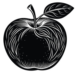 Black and white vector illustration of apples with leaves and fruit design