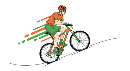 Obraz premium Illustration of a cyclist riding a mountain bike uphill in graphic style