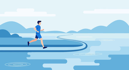 Obraz premium Illustration of a runner running in a nature landscape, fitness concept art design