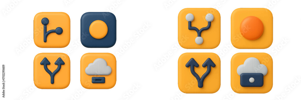 Fototapete modern abstract 3d rendered icons illustrating digital technology, data flow, and cloud computing co