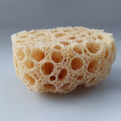 Close up macro shot of a porous natural sea sponge with intricate honeycomb like cellular structure