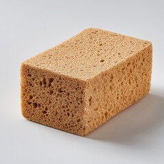 A rectangular natural loofah sponge with a rough textured surface on a plain background