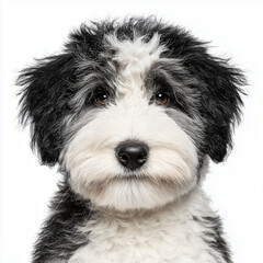 Cute Black-and-White Fluffy Puppy on White Background
