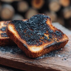 Close up of burnt toast with black sesame seeds sprinkled on top a culinary mistake