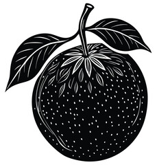 Red vector illustration of a fresh apple with green leaves, a healthy and ripe fruit icon