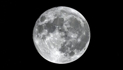 A detailed, high-contrast image of the full lunar surface against a deep black background, showcasing craters