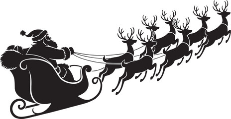 Christmas Santa sleigh with reindeer icon set. Vector silhouettes of Santa riding with gifts in winter. © Ethan