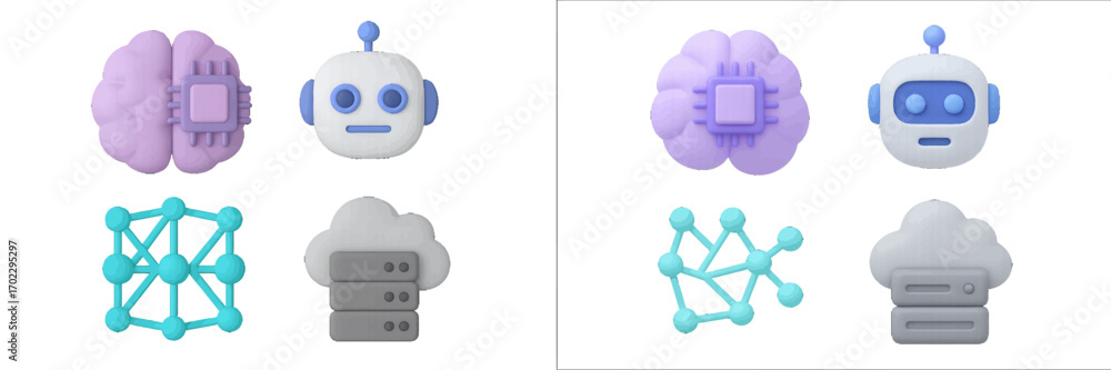 Poster modern digital concepts illustrating artificial intelligence, robotics, cloud computing, and data ne