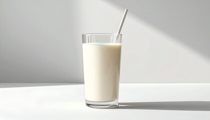 Glass of Milk with Straw in Bright Sunlight