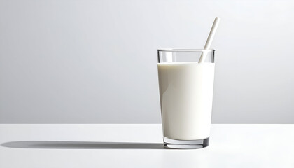 Glass of Milk with Straw on White Background