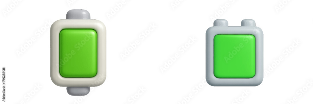 Fototapete minimalist 3d rendered battery icons with bright green charge indicators for user interface and powe