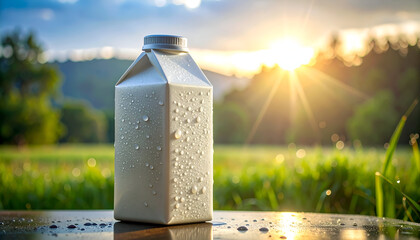 Milk Carton in a Sunlit Meadow