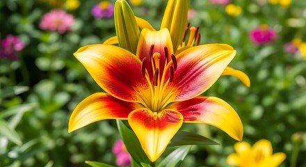 Obraz premium Stunning Yellow and Red Lily Flower in Bloom.