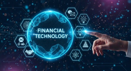 Digital transformation in the finance industry with a user engaging a holographic hub for modern banking and investment solutions