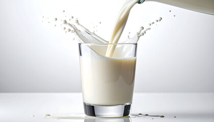 Milk Pouring into Glass with Splash