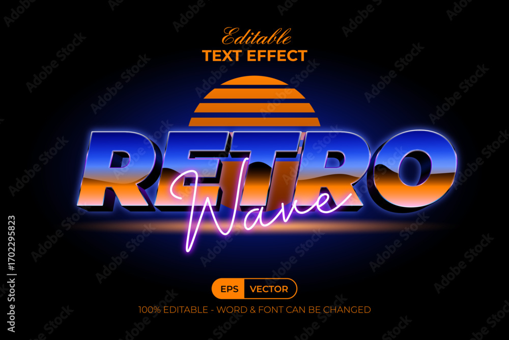Poster retro wave gradient editable text effect.