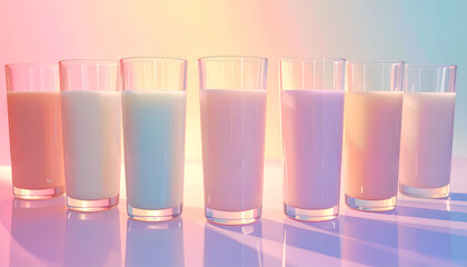 Pastel Milk Glasses on Reflective Surface