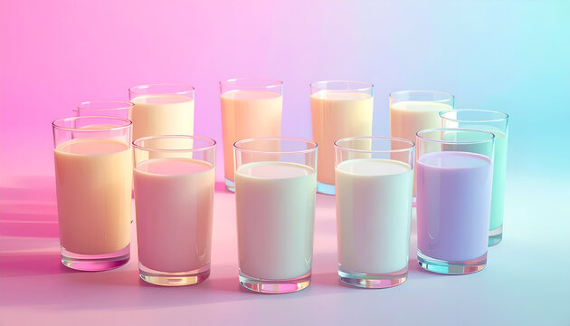 Pastel Milk Glasses on Pink and Blue Background