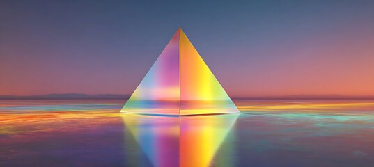 Colorful prism reflection on water surface abstract art geometric shape sunset landscape background image