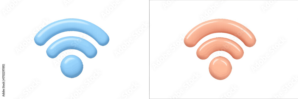 Poster 3d wi-fi icon set in blue and orange colors for wireless network connection and internet access isol