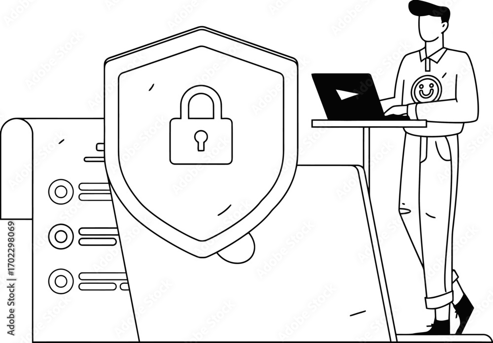 Poster confident professional securing digital data with advanced technology and robust security protocols 