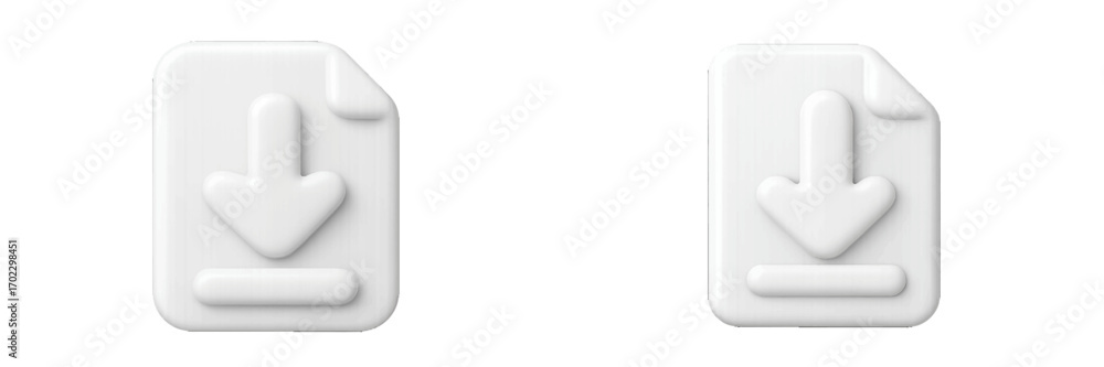 Aufkleber white 3d download file icon with down arrow symbol for user interface design and web applications is