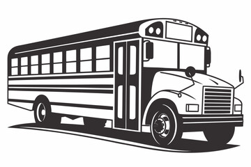 Classic yellow school bus illustration in black and white
