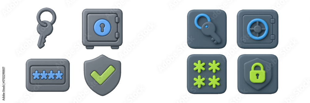 Poster comprehensive set of modern digital security and access control icons with keys, safes, password fie