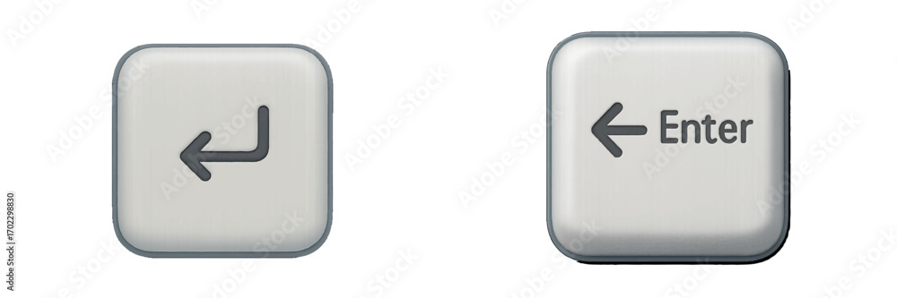 Fototapete computer keyboard keys for return and enter functions with directional arrows, isolated on a clean w