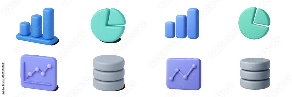 Poster stylized three dimensional data analysis and business statistics icons for modern digital projects a