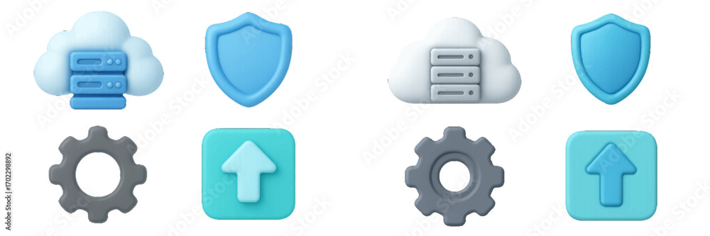 Fototapete vibrant icon set for cloud computing, data security, system settings, and file upload applications