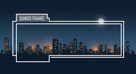 Modern digital banner frame over a glowing nighttime city skyline.