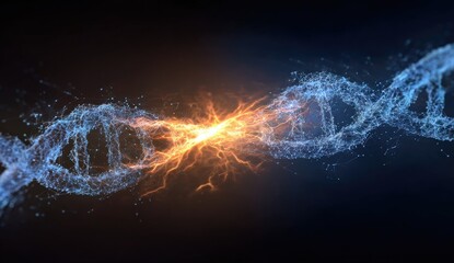 DNA strands clashing in a vibrant energy burst