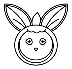 Cute cartoon Easter bunny illustration with pink ears and eggs vector icon