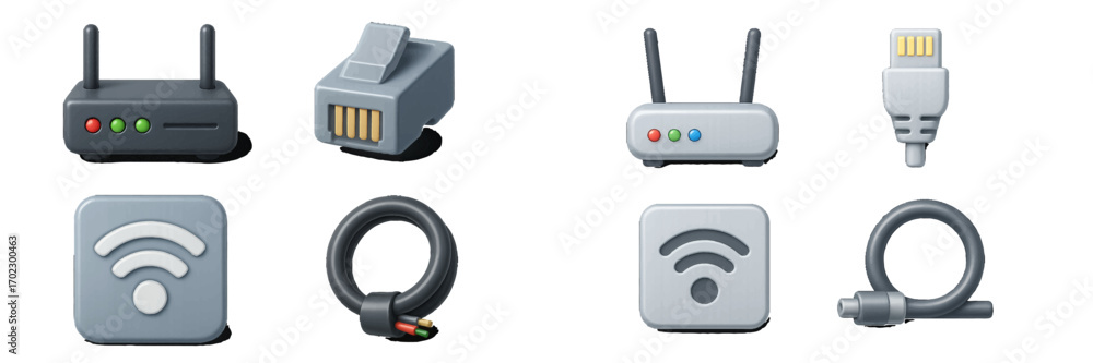 Poster essential digital network devices and internet connectivity symbols for modern technology and commun