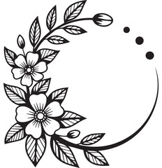 Black and white floral frame with leaves and buds branches