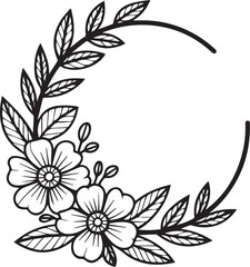 Black and White Floral Wreath Border Design vector