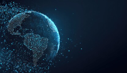 Digital earth, glowing points forming continents, on dark background